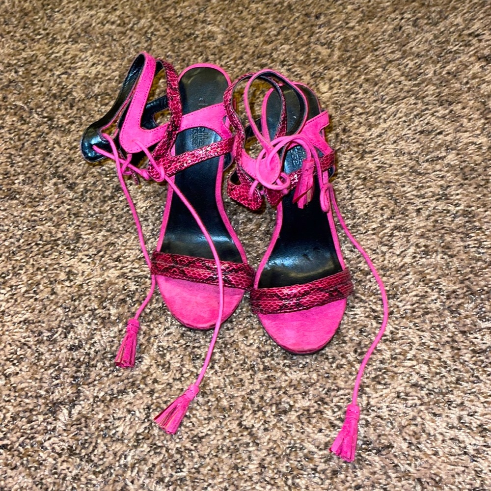 Snake print hot pink heels